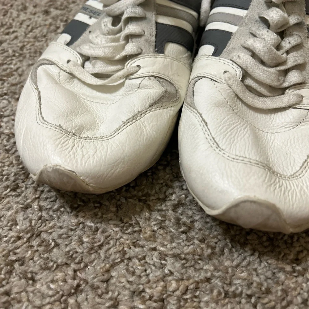 Diesel Men's Long Term Gunner Sneakers Leather White Blue Size 13 Lace Up Y2K